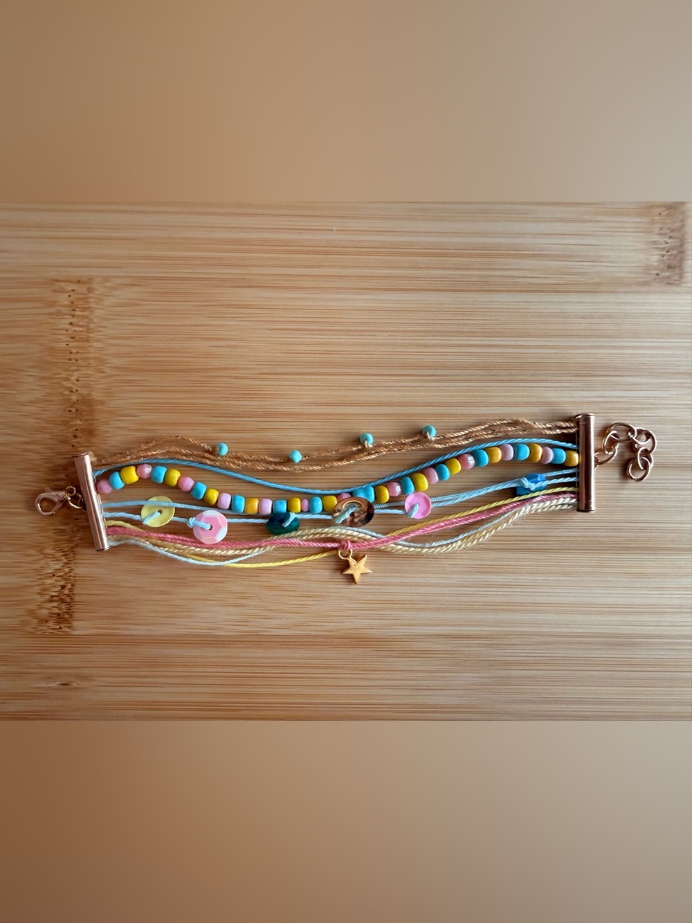 Handmade boho multi strand adjustable beaded summer charm bracelet in Low Tide